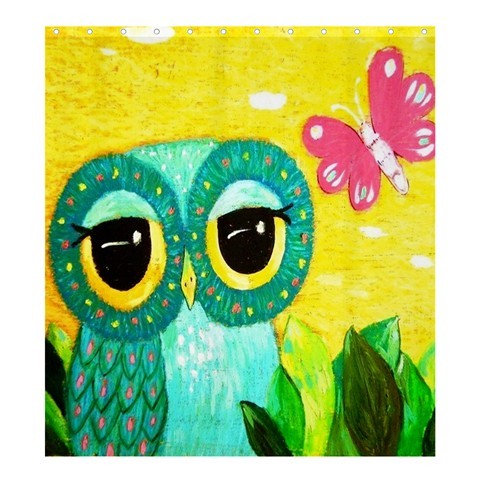 Shower0298 Bath Shower Curtain Owl Cute Funny Cartoon Birds Paint With Butterfly Animation Fantasy.jpg
