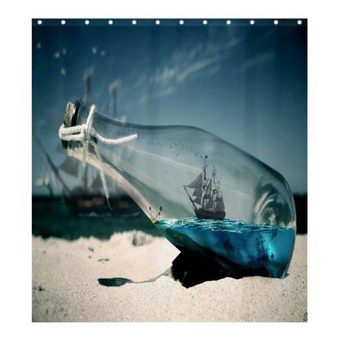 Shower0306 Bath Shower Curtain Pirates Of The Caribbean Ship In The Bottle With Nature Blue Beach.jpg