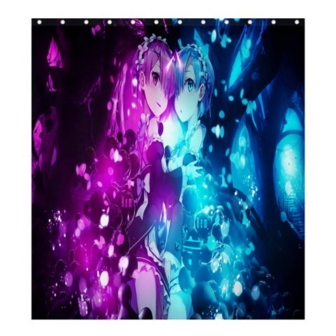 Shower0321 Bath Shower Curtain Ram And Rem Twin Sisters Zero Kara Hajimeru Japan Comic Books Anime.jpg