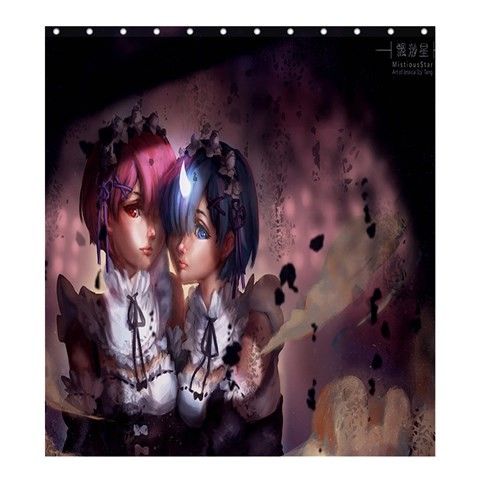 Shower0322 Bath Shower Curtain Ram And Rem Twin Sisters Zero Kara Hajimeru Japanese Animation Movie.jpg