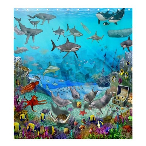 Shower0348 Bath Shower Curtain Shark Family Beautiful Fish In Ocean Nature Animation Fantasy.jpg