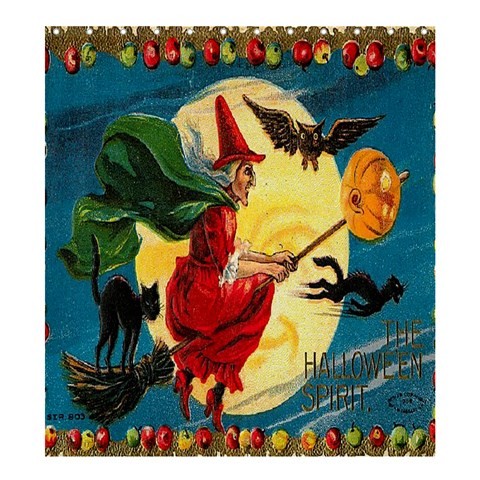 Shower0413 Bath Shower Curtain Witch Flying On Broom Halloween Cat Design For Scary Horror Animation.jpg