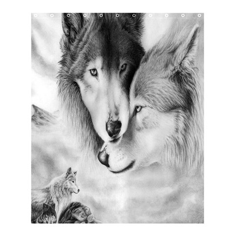Shower0414 Bath Shower Curtain Wolf Moon Couple Wild Animal In Elegant Grey Paint Design Animation.jpg