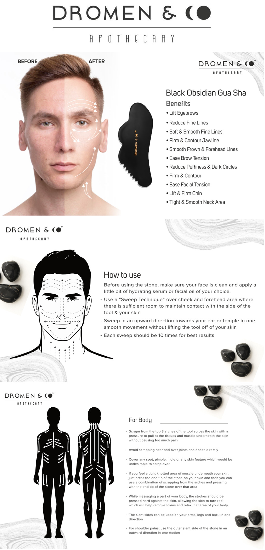 Black Obsidian Gua Sha Stone for Men