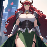 cyberpunk, city, army, soldiers, readhead, red hair, long hair, wavy hair, large breasts, cowgirl, c