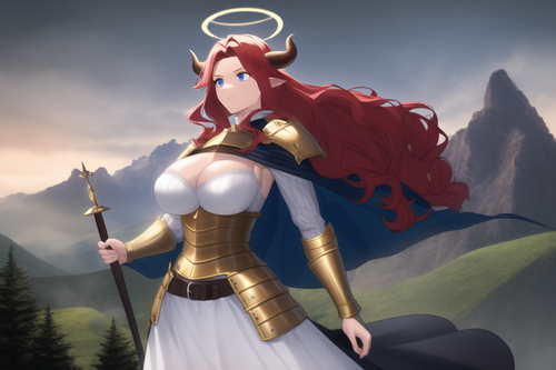 castle, mountain, forest, cliff, readhead, red hair, long hair, wavy hair, large breasts, cowgirl, c.png