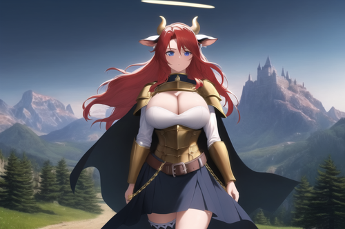 castle, mountain, forest, cliff, readhead, red hair, long hair, wavy hair, large breasts, cowgirl, c.png
