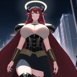cyberpunk, night, street, army, soldiers, readhead, red hair, long hair, wavy hair, large breasts, c