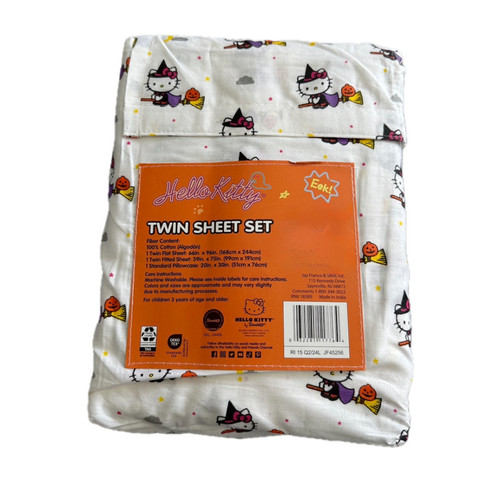 Jay Franco & Sons, Inc. Hello Kitty Cotton Sheet Set (White Witch on Broom, Twin) pic 3 Background R.jpg