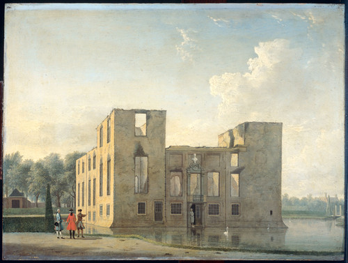 Compe, Jan ten Замок Berckenrode в Хеемстеде после пожара 4 5 мая 1747, вид сзади, 1747, 39 cm х 52 