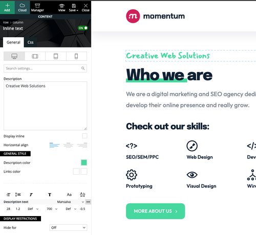 Backend screenshot