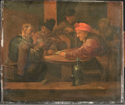 Boone, Daniel Крестьяне играют в карты, 1698, 19 cm х 22,5 cm, Дерево, масло