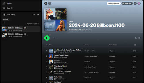 2024 06 28 00 41 20 2024 06 20 Billboard 100 playlist by Jonathan Doe Spotify.png