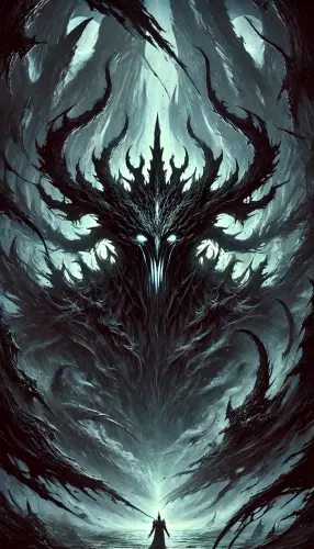 DALL·E 2024 06 27 15.53.14 A massive shadow demon within the Shadowfell, known as a Dreadwraith. The.webp