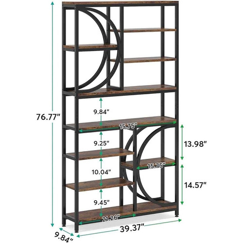 Industrial 8 Tier Etagere Bookcases%2C Open Display Shelves%2C Wood Look Accent Shelving Unit with M.jpg