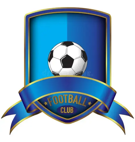 logotipo del escudo club fútbol en marco y cinta brillantes azules 114951785.webp