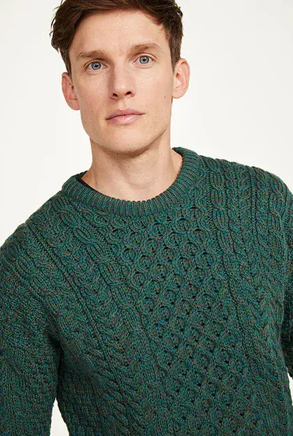 inisheer aran wool sweater for men green color 100 merino wool irish treditional design 10141 p.webp