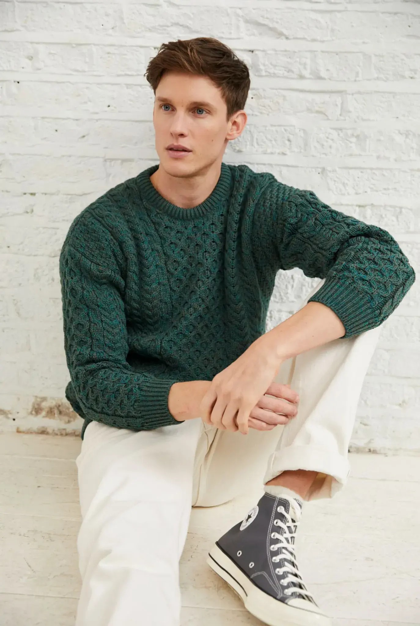 Irish 100% Merino Wool Aran Jumper - Unisex Winter Sweater Gift -Long Sleave - Picture 47 of 48
