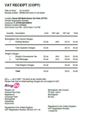 RingGo Receipt