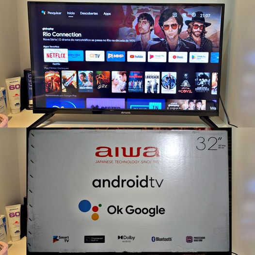 Smart TV Aiwa 32”, Android, HD, Borda Ultrafina, HDR10, Dolby Áudio – AWS-TV-32-BL-02-A