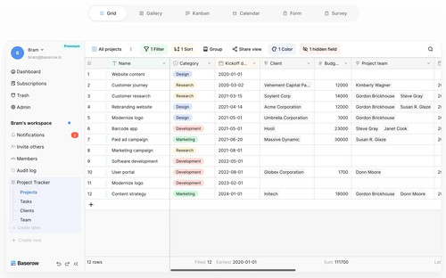 Baserow is an open source no-code database tool and Airtable alternative.