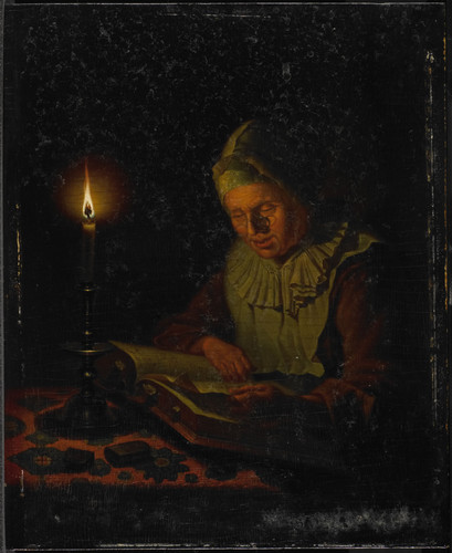 Meulemans, Adriaan Старая женщина читает, 1833, 25 cm х 20 cm, Дерево, масло