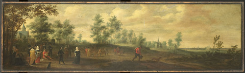 Meulener, Pieter Пейзаж с танцующей пары, 1645, 51 cm х 174 cm, Дерево, масло