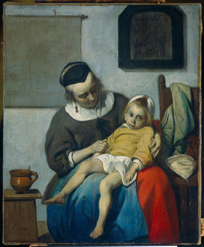Metsu, Gabriel Больной ребенок, 1664, 32,2 cm х 27,2 cm, Холст, масло