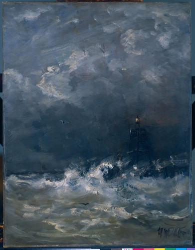 Mesdag, Hendrik Willem Маяк. Бурное море, 1907, 52 cm x 40 cm, Дерево, масло