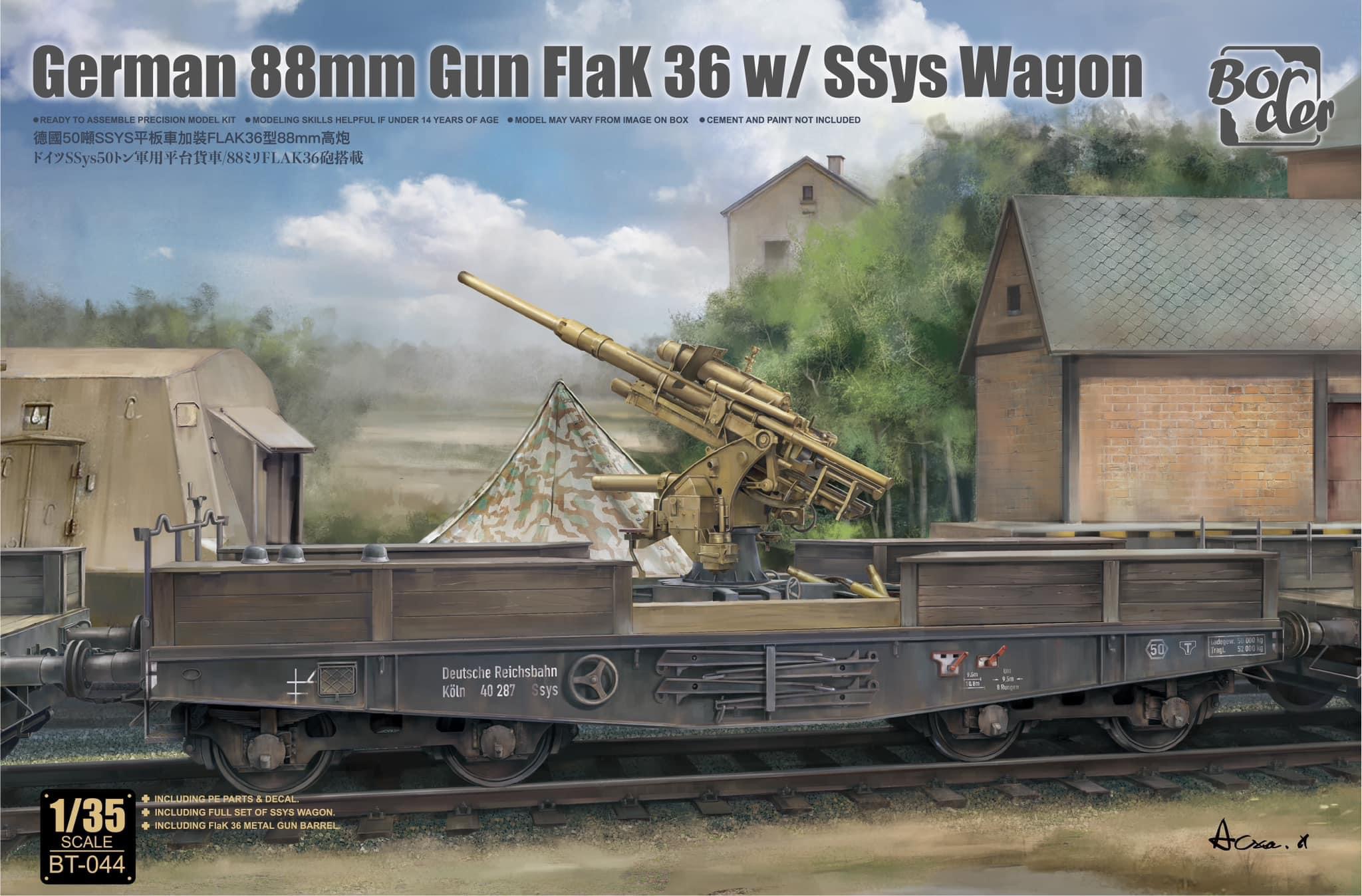 German 88mm Gun Flak 36 w/ Ssys Wagon by Border Model