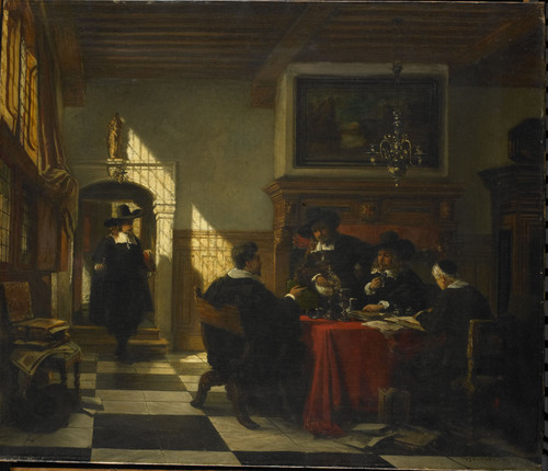 Stroebel, Johannes Компания в костюмах 17 века за столом с кубком из Наутилуса, 1873, 61 cm х 71 cm,