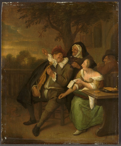 Steen, Jan Havicksz (копия) Человек со скрипкой в плохой компании, 1700, 30 cm х 25 cm, Дерево, масл