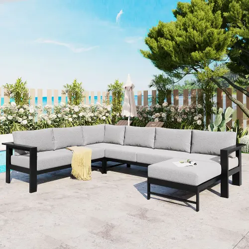 U shaped multi person outdoor sofa set, suitable for gardens, backyards, and balconies..webp