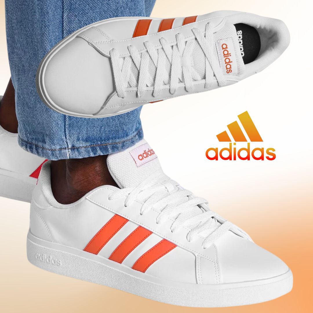 Tênis Masculino Adidas Grand Court Base – Branco+Laranja