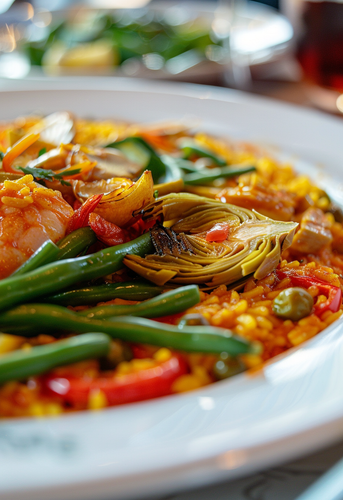 dterox Close up of paella in a white plate with artichoke gre 5e377a4b 820b 4baa a1e2 6d5dff1fc586 2.png