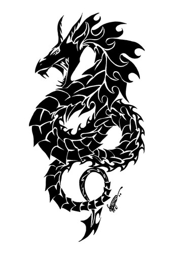 Cool Black Ink Tribal Dragon Tattoo Stencil By Blackthorn Studios.jpg
