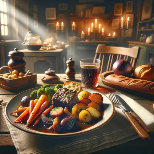 DALL·E 2024 06 12 10.36.31 A beautifully plated meal of Luxembourgish style beef stew served with ro.webp