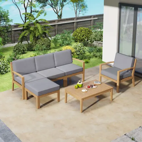 6 Piece Acacia Wood Frame Patio Sectional Sofa Set with Coffee Table and Removable Cushion for Garde.webp