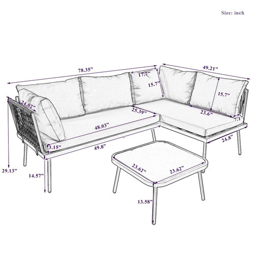 Outdoor 3 Piece PE Rattan Sofa Set All Weather Patio Metal Sectional Furniture Set with Cushions and.jpg