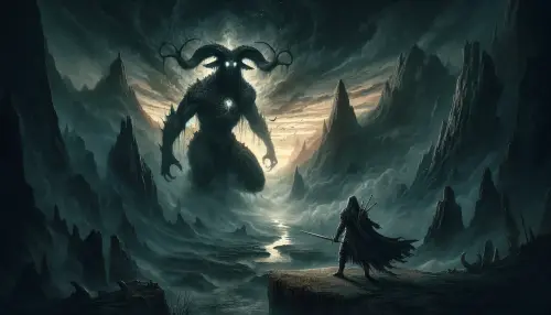 DALL·E 2024 06 12 18.57.51 A fantasy scene in landscape format featuring a dark, ominous figure with.webp