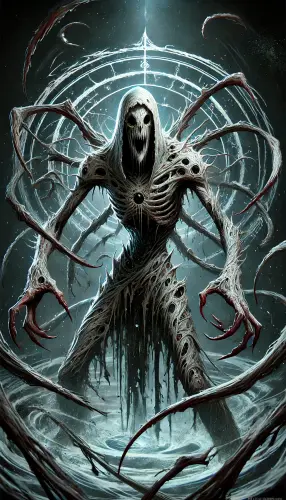 DALL·E 2024 06 16 23.52.09 The Nightmare Stalker is a terrifying figure standing at 7 feet tall, wit.webp