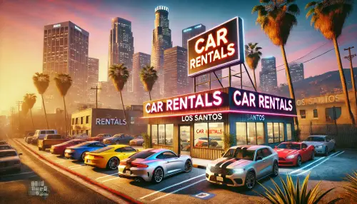 DALL·E 2024 07 14 01.48.14 A car rental service in Los Santos, inspired by the game GTA V. The scene.webp