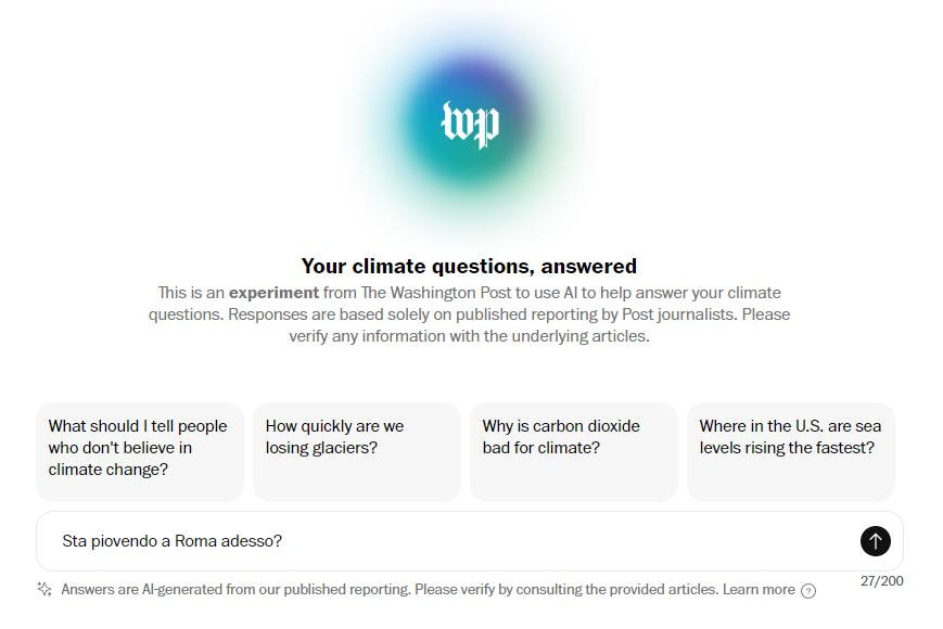 Climate Answers: Il Nuovo Chatbot del Washington Post sul Cambiamento Climatico
