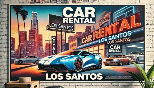 DALL·E 2024 07 14 21.10.09 A modern poster for a car rental service in Los Santos, inspired by the g.webp