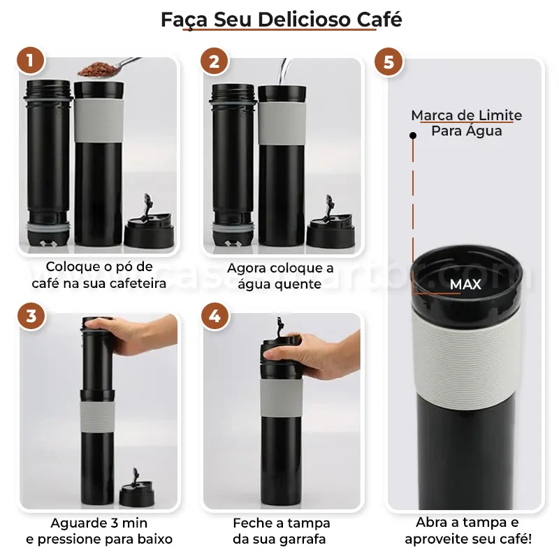 Prensa Francesa Portátil 350ML Viagem - Casa Smart BR