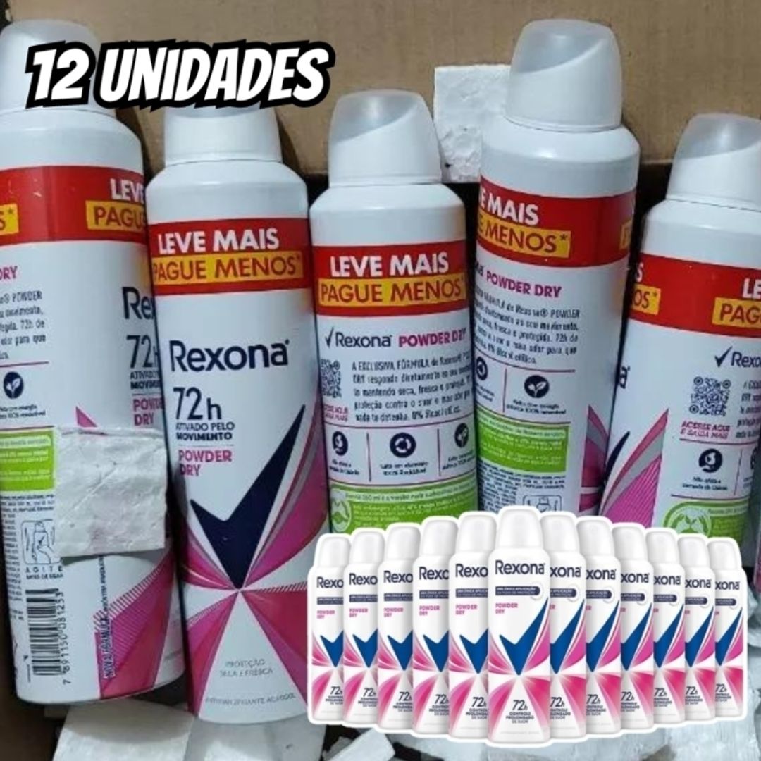 Rexona 12 Unidades Desodorante Antitranspirante Aerossol Powder Dry 150ml