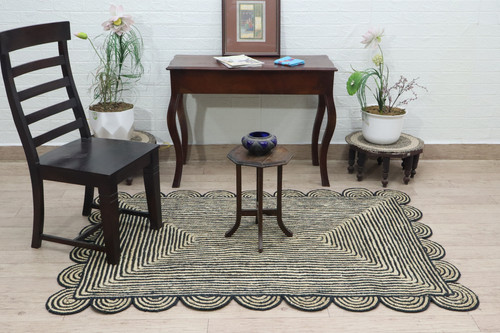 Black Jute Scalloped Rug, Jute Scallop Rug, Bohemian Scallop Rug, Jute Rug Rectangular, Natural Jute.jpg