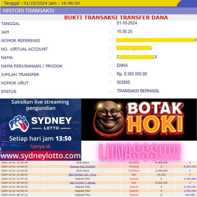 SELAMAT KEPADA ID XXXX JACKPOT POOL SYDNEY LOTTO DI WEB BOTAKHOKI