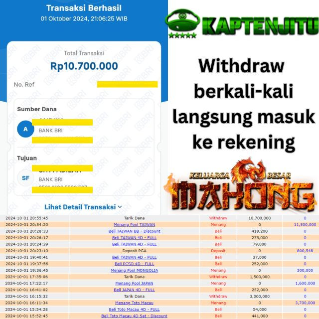 SELAMAT KEPADA ID XXXX JACKPOT POOL TAIWAN DI WEB KAPTENJITU