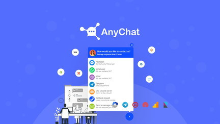 undefined AnyChat widget displays on every page of your site and provides as many contact methods as you want